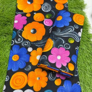 Floral Burst Ankara Fabric (6 Yards) – Vibrant African Print on Black