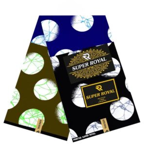 Super Royal Ankara – Blue, Olive & Black Circle Print (6 Yards)