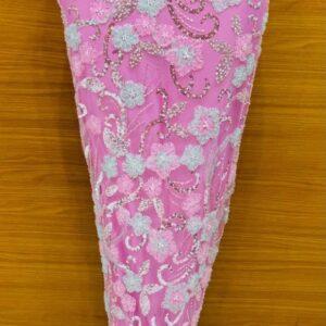 Blush Crystal Vine Lace – Pink & Silver Embellished Luxury 5 Yards Fabric