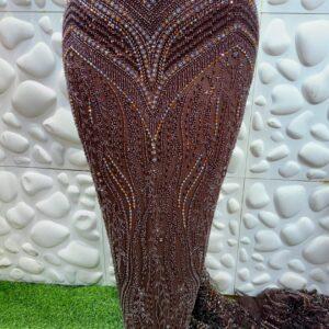 Chocolate Brown Luxury Lace Fabric – Heavy Beaded Crystal Design 5 Yards