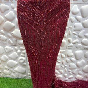 Deep Red Beaded Lace Fabric – Royal Crystal Embellished 5 Yards Luxury