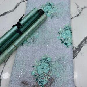White & Mint Green Floral Lace