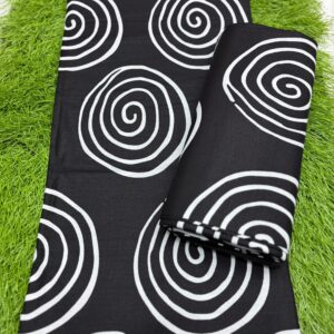 Classic Black & White Ankara Fabric – 6 Yards Noir Spiral African Print for Modern Styles