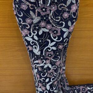 Midnight Bloom Royale Beaded Lace – Navy Blue & Mauve Luxury 5 Yards Fabric