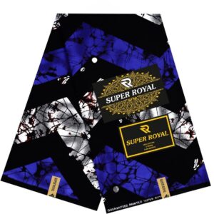 Super Royal Ankara – Royal Blue & Black Abstract Print (6 Yards)