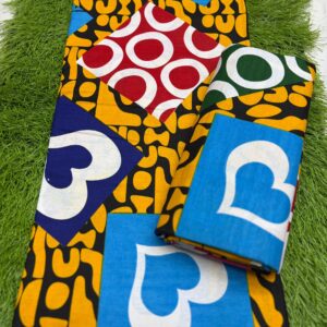 Multicolor Geometric Ankara Fabric (6 Yards) – Bold African Print with Heart Motif