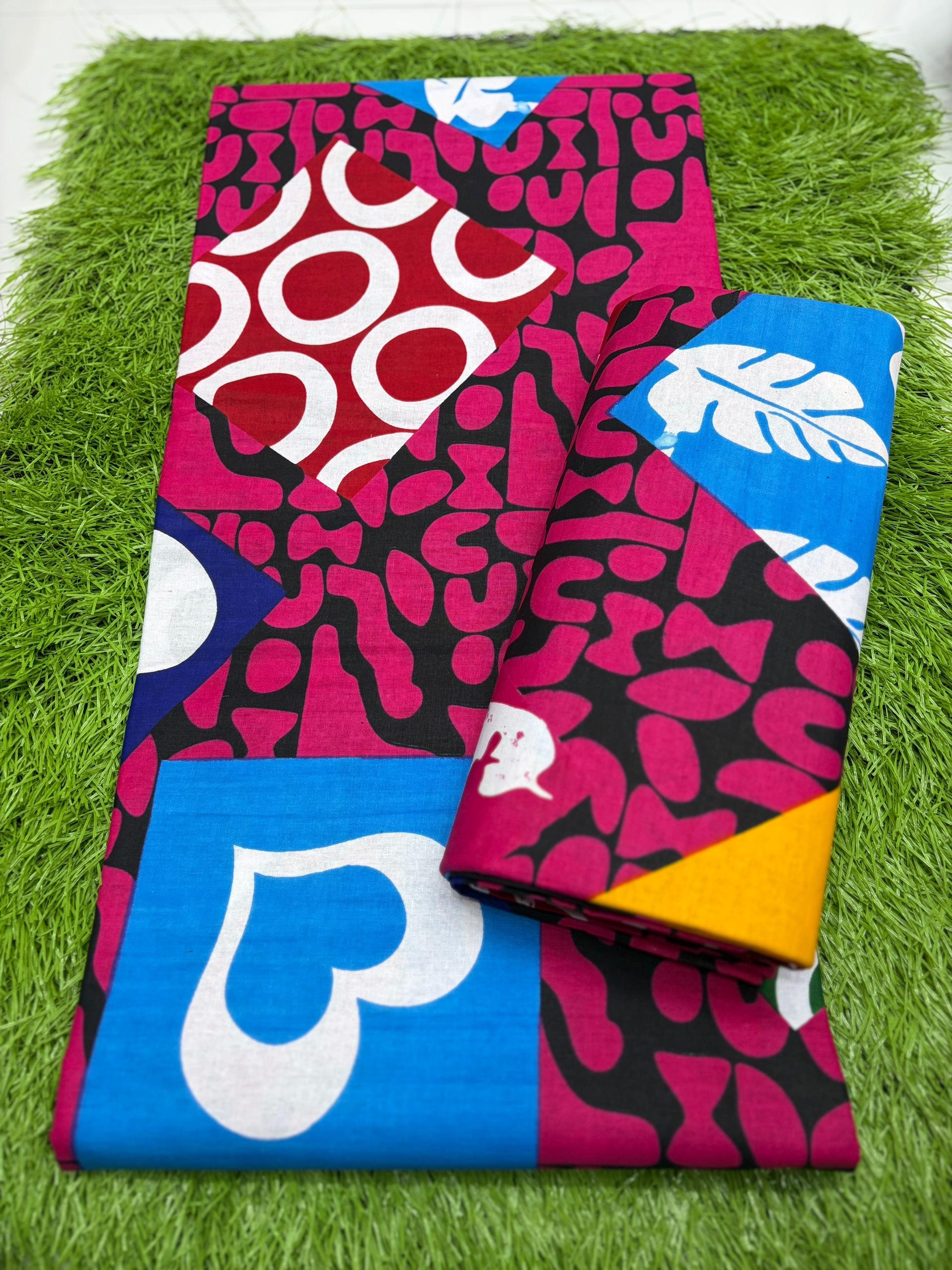 Pink Geometric Patch Ankara Fabric (6 Yards) – Modern African Print 1 Pink Geometric Patch Ankara Fabric (6 Yards) – Modern African Print