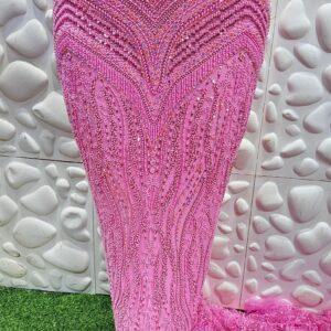Pink Beaded Lace Fabric – Luxury Embellished Bridal & Asoebi 5 Yards