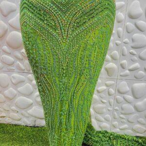 Emerald Green Beaded Luxury Lace Fabric – Premium Crystal Embellished 5 Yards