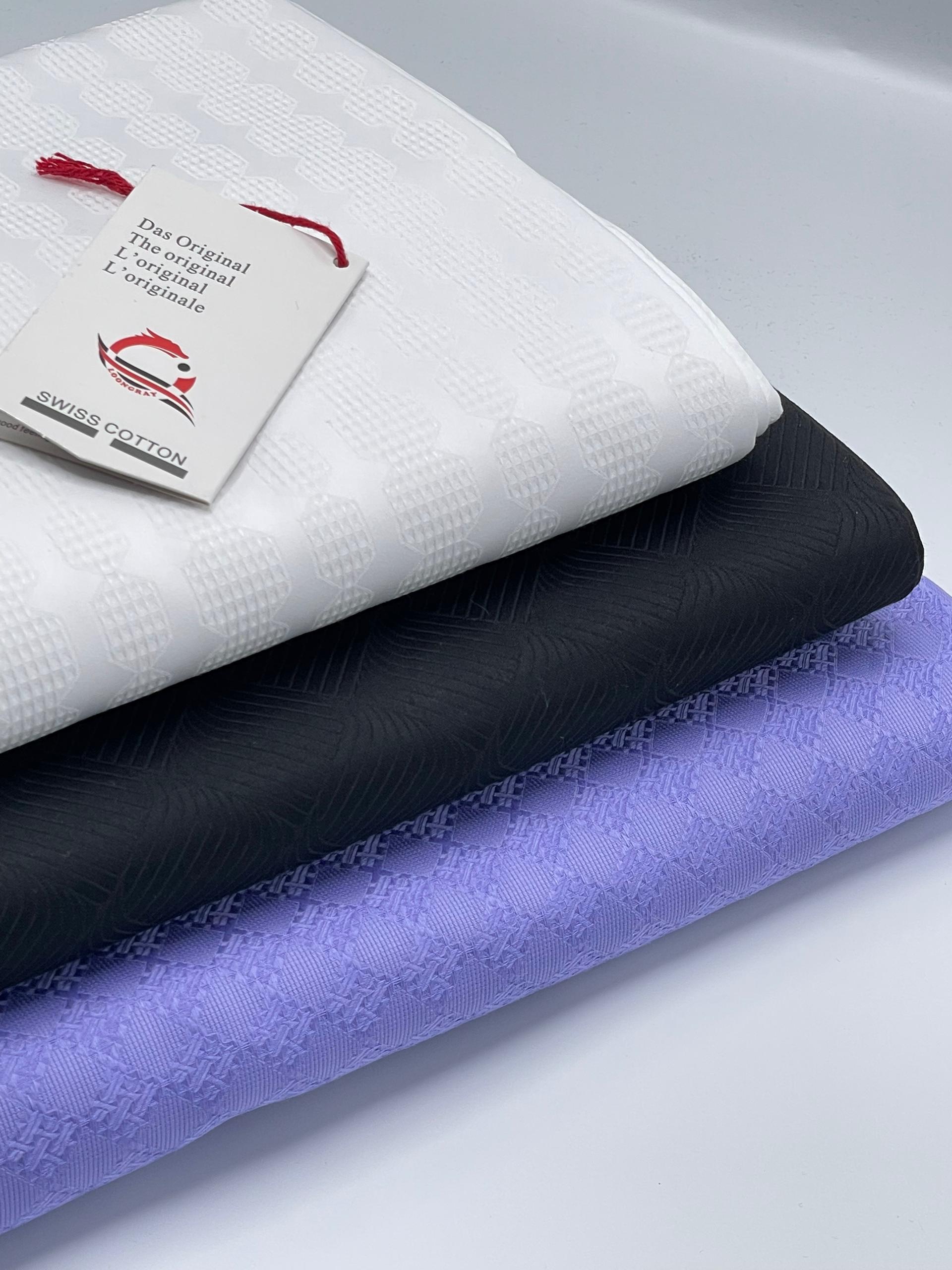 Swiss Cotton Trio Collection – White, Black & Royal Lavender 1 Swiss Cotton Trio Collection – White, Black & Royal Lavender