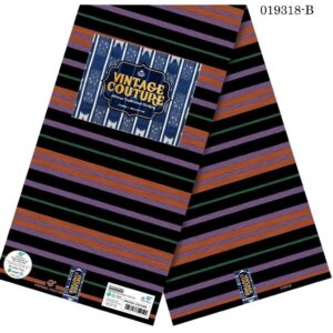 Vintage Couture Noir Lavender Stripe Ankara (019318-B)