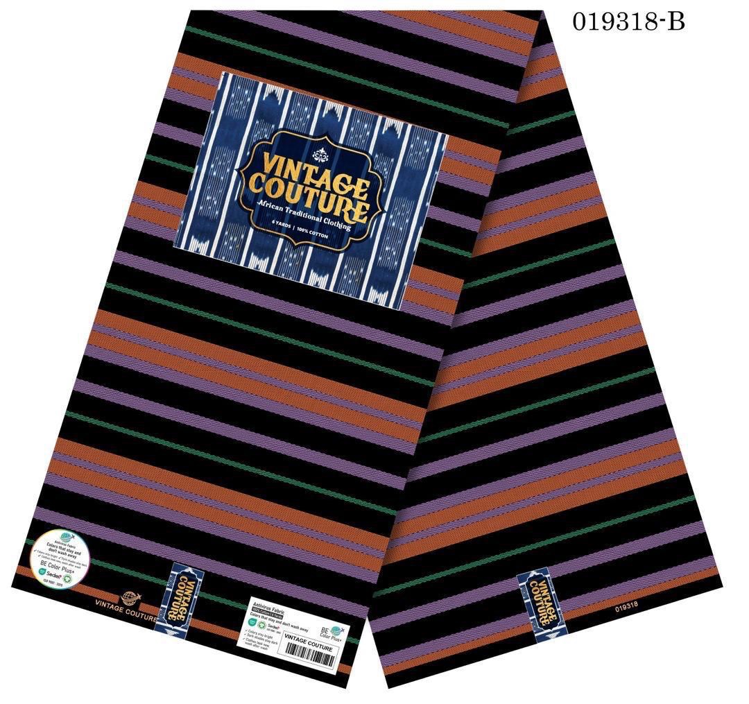 Vintage Couture Noir Lavender Stripe Ankara (019318-B) 1 Vintage Couture Noir Lavender Stripe Ankara (019318-B)